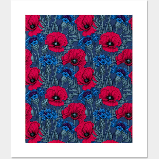 Red poppies and blue cornflowers on blue Wall Art by katerinamk